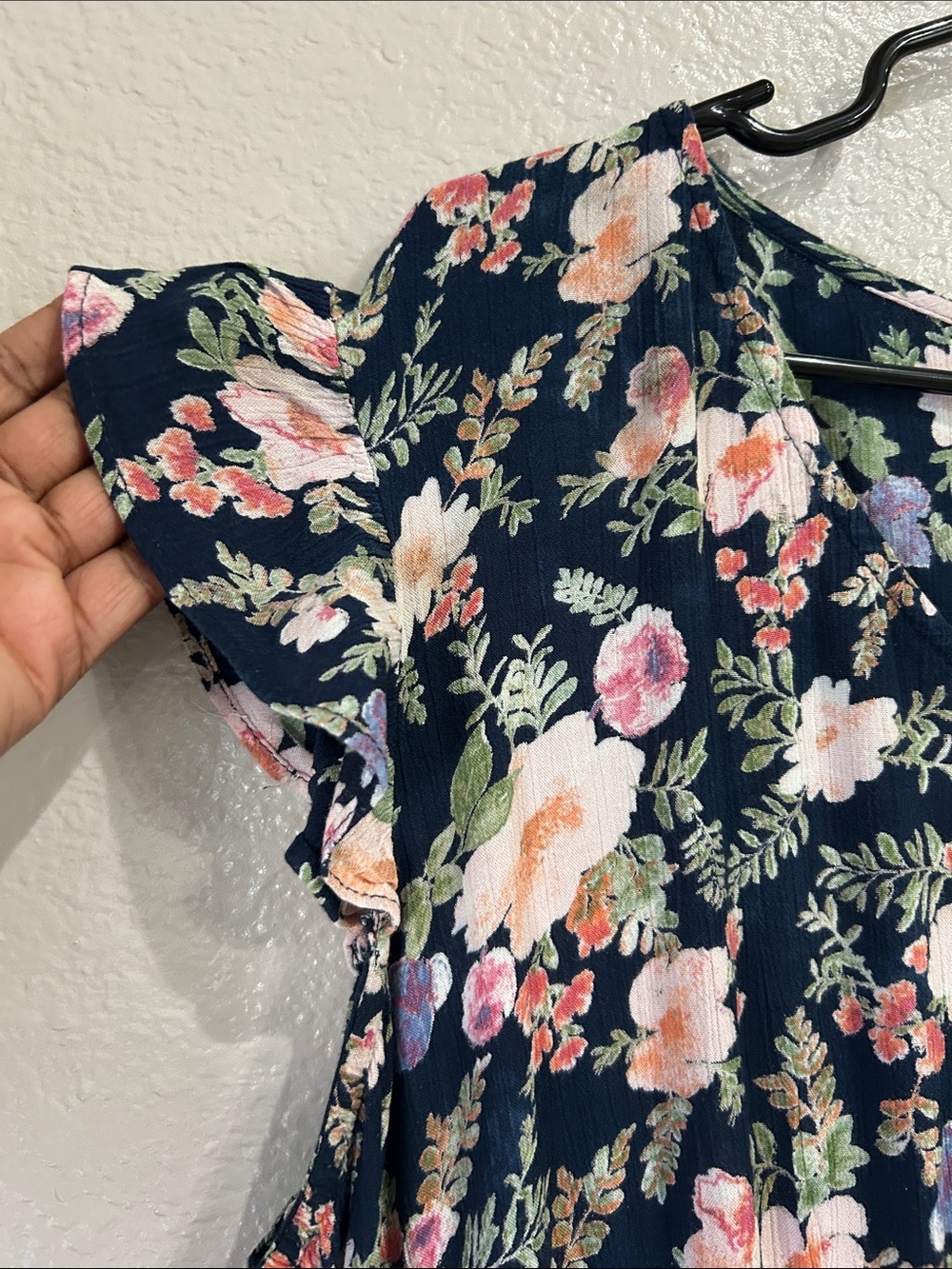 Studio West Women’s Navy Midi Dress Pink Floral Print Sz XL Ruffle Summer TC0013 - Picture 5 of 7